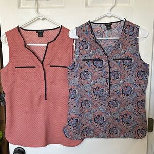 Ann Taylor Red and Blue Patterned Blouses